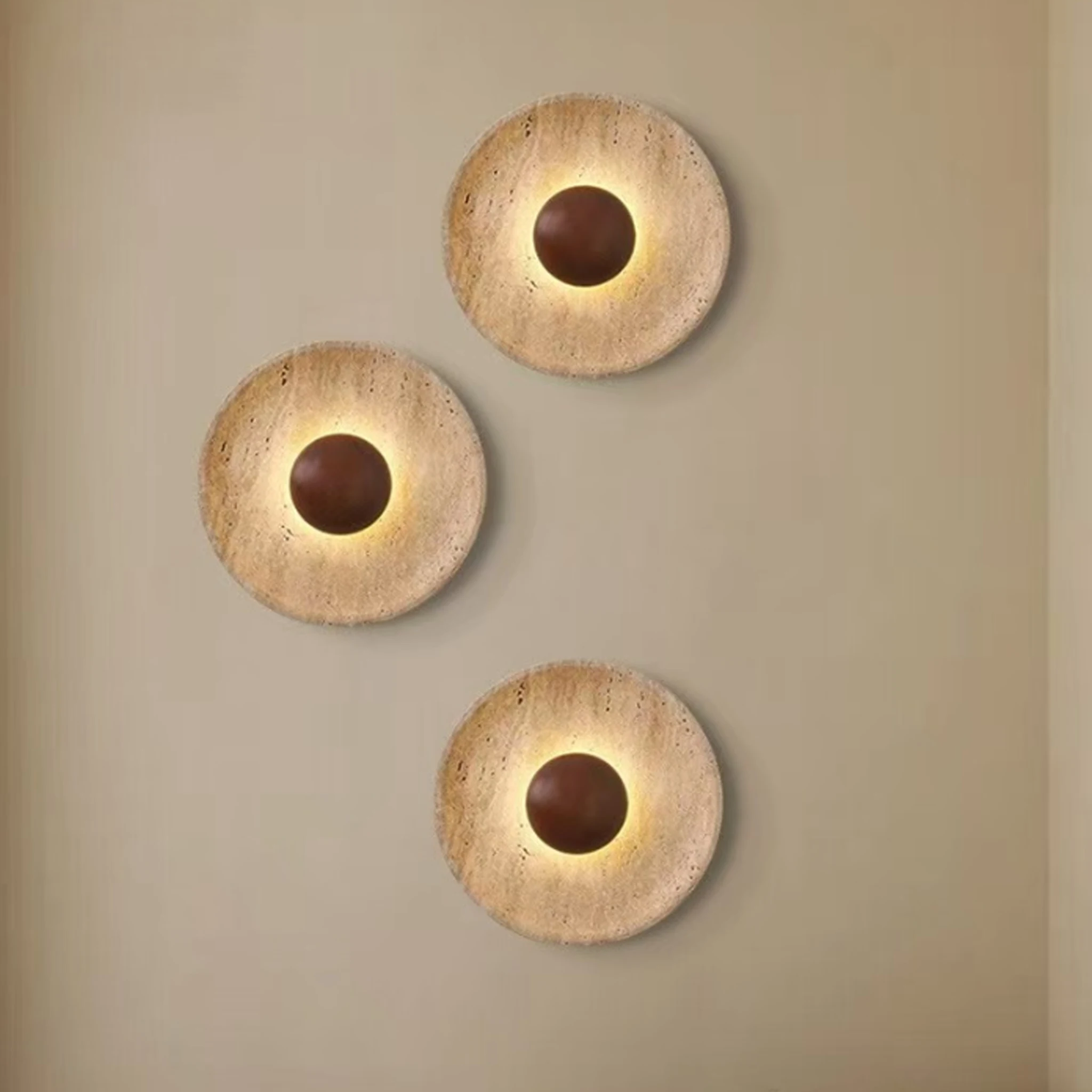 Applique murale LED ronde rétro Wabi Sabi en pierre naturelle de 25 cm pour chevet, chambre, salon, îlot de cuisine, couloir