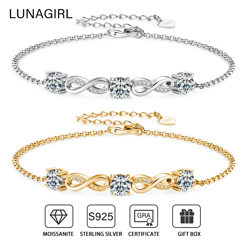 

GRA Certificate 1.5CT D Color Moissanite Infinity Diamond Bracelets For Women 925 Silver Wedding Party Luxury Fine Jewelry Gifts