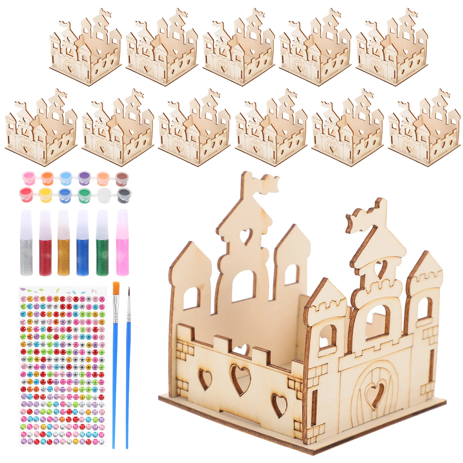 1 conjunto de kit de madeira sem pintura, casinha diy para crianças, construção pintável, jogo de atividades criativas, projeto de arte educacional