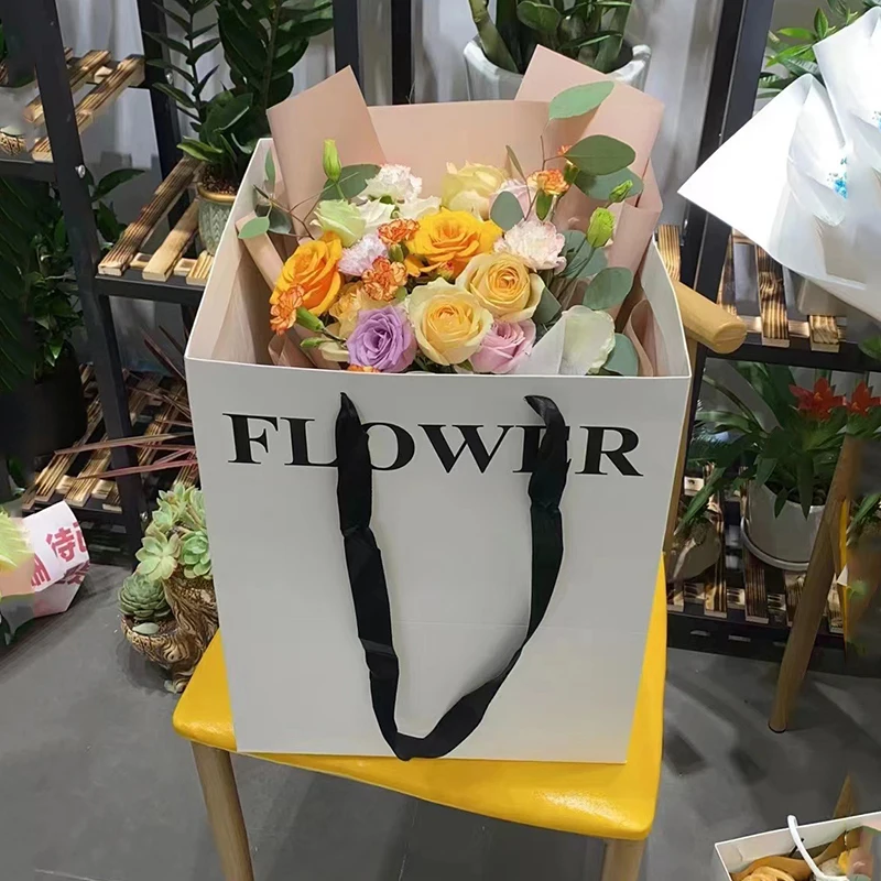 Flower Bouquet Tote Bag, Valentine\'s Day Flower Shop Gift Paper Bag, 5Pcs