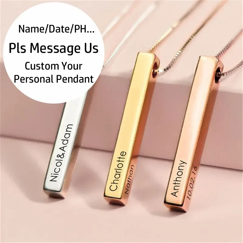 Custom Stainless Steel Personalized Engraved Bar Necklace For Women Gift  Name Pendant Jewelry Set