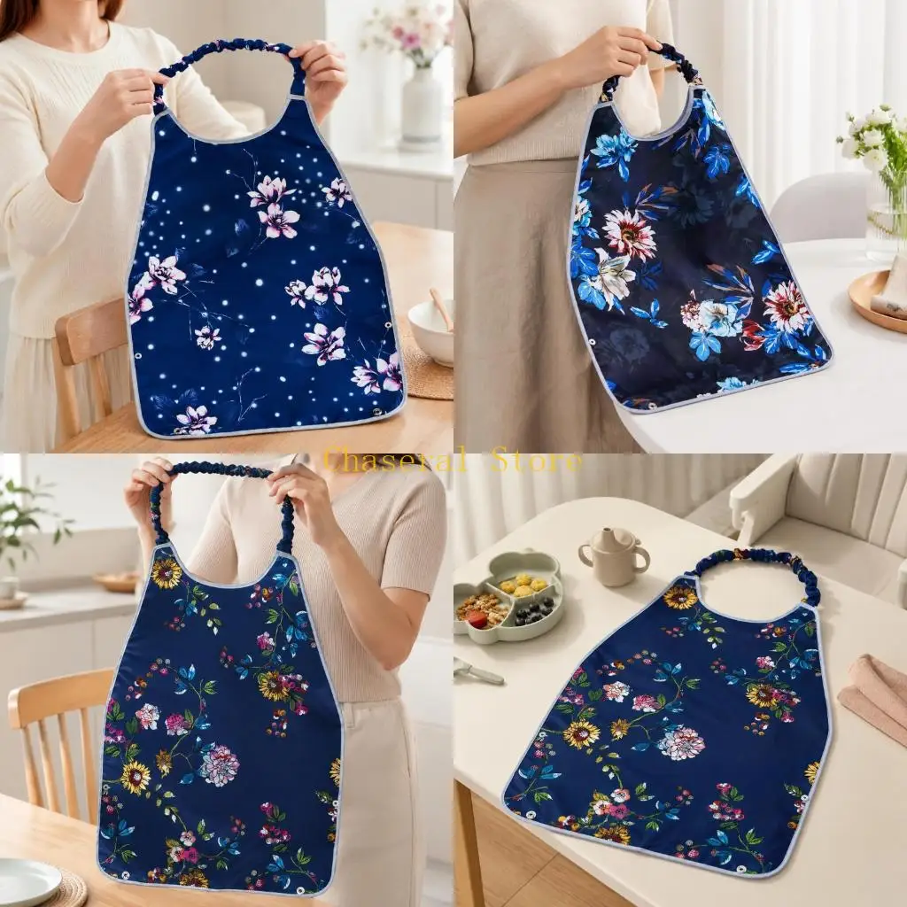 E7CE Washable Adult Dining Apron with Adjustable Gathered Neck, Full Coverage Meal Protector for Seniors and Caregivers