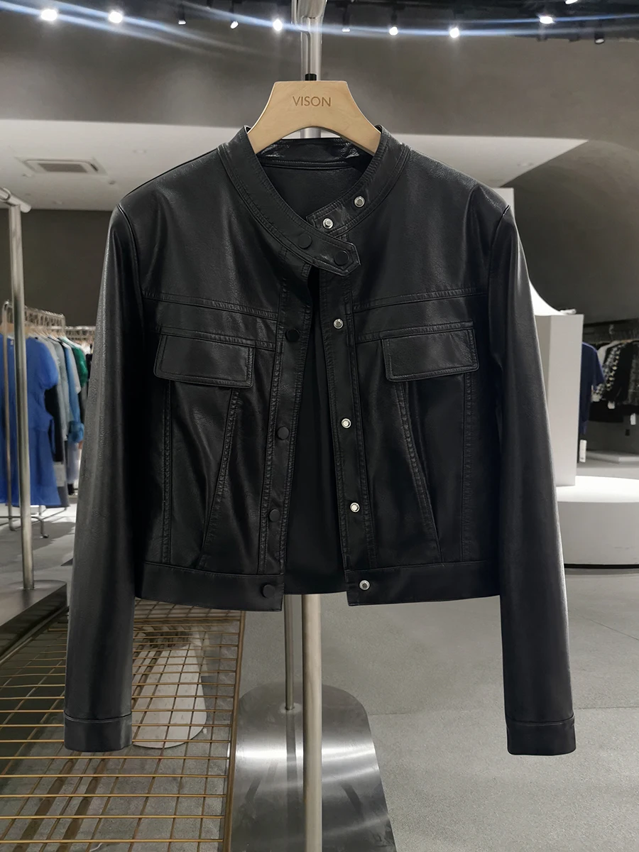 Jaqueta de Couro PU Cool Bla para Mulheres, Estilo Motociclista, Casaco de Primavera e Outono, Tendência Harajuku, Marca Chinesa, Estilo Casual