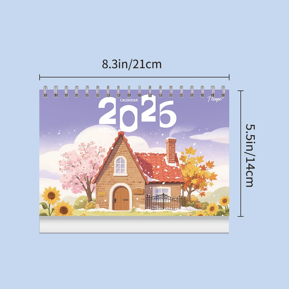 

1 шт., нарисованный вручную календарь-кабина, 2026, 12 месяцев, ежемесячный график, настольный календарь, идеальный подарок на день рождения, Рождество, Новый год