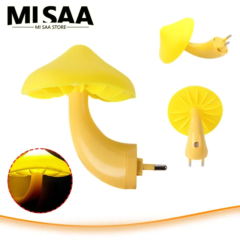 

Mushroom Shape LED Night Light Wall Socket Lamp EU Plug Warm White Light-control Sensor Bedroom Bedside Lamp Home Decoration Dad