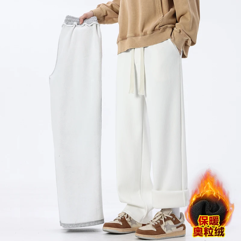 سراويل البضائع الشتوية للرجال سميكة عادية مستقيم الساق بنطلون الصلبة الشارع الشهير نسيج مريح في الهواء الطلق للجنسين #2