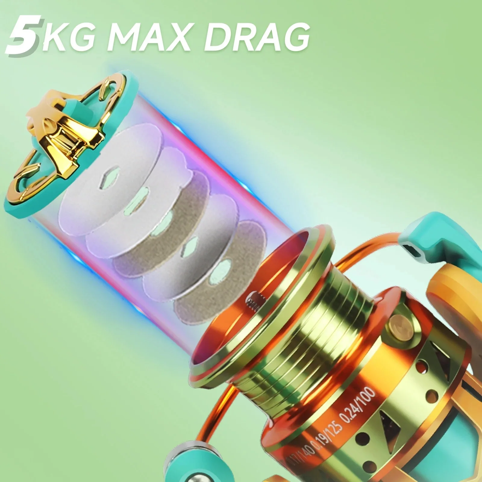 Carrete Spinning MaxDrag 5KG – 5+1 rodamientos y brazo CNC ambidiestro - imagen 5
