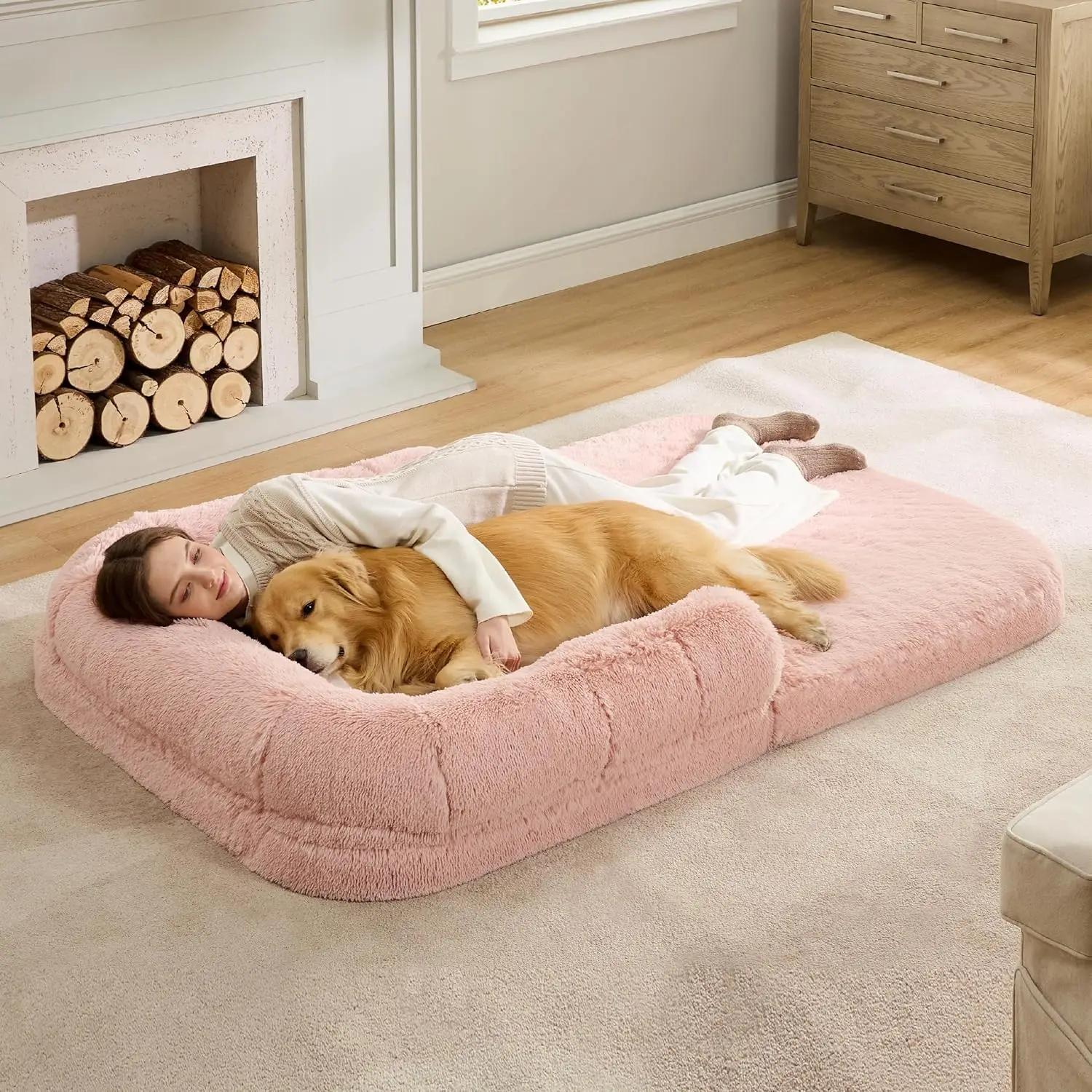 Human Dog Bed for People Adults, 2 in 1 Calming Human Size Giant Dog Bed Fits Pet Families with