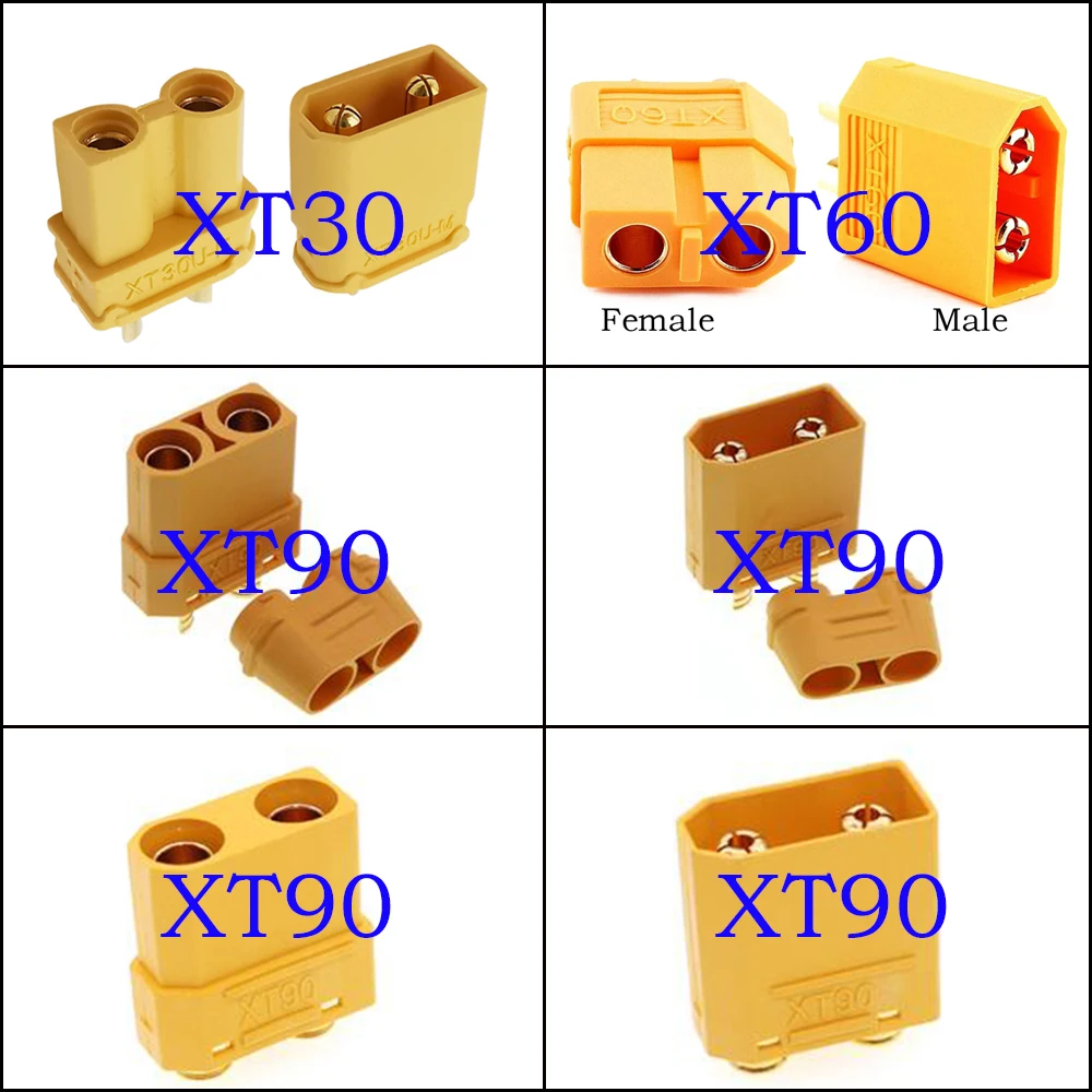 1Pair XT30 XT60 XT90 Male Female Lipo Battery Connectors Plug Socket Gold Plated Bullet Banana Plug For RC FPV Racing Drone