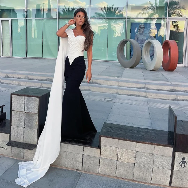 

Thinyfull Sexy Mermaid Prom Evening Dresses Black And White One Shoulder Night Party Dress 2025 Cocktail Prom Gowns Customized