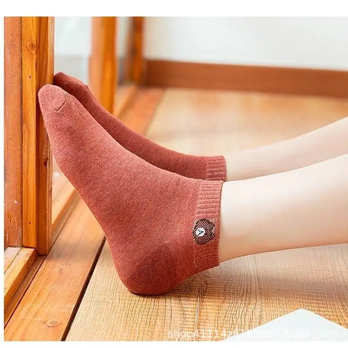 10 Pairs Women Low Tube Socks Set Cute Bear Pattern Fashion Breathable For Female Casual Style Comfortable Socks