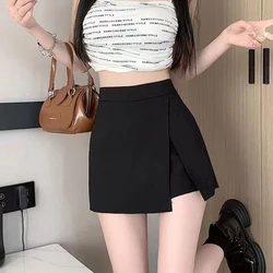 Black Side Split Mini Skirt Women Summer New Fashion High Waist A Line Skirt Vintage Casual Slim All Match Hip Wrap Shorts Skirt
