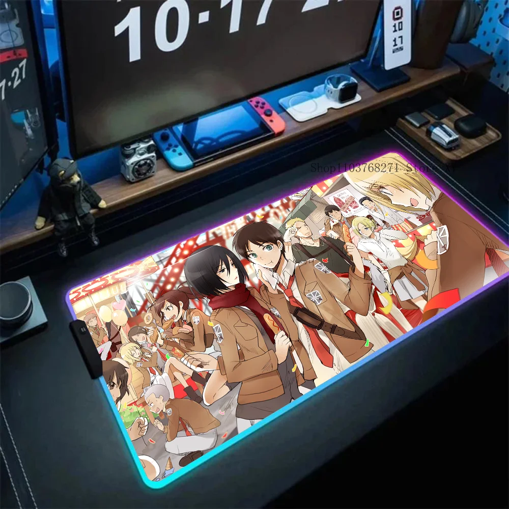 Attack On Titan Classic Anime Mousepad XXL RGB Gaming Mouse Pads HD Gamer Accessories Large LED