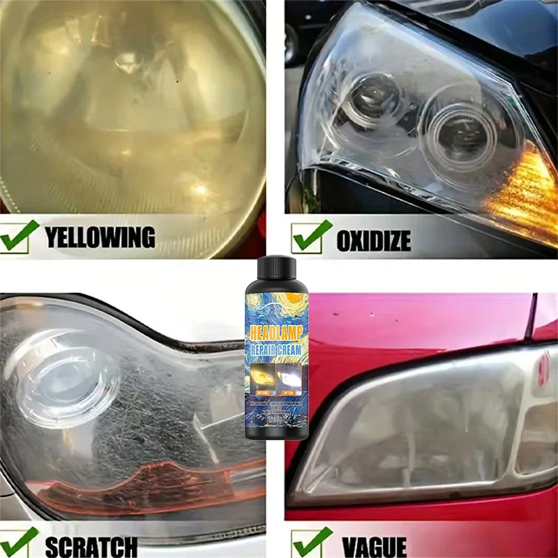 Car Headlight Restoration Paste - No-Polish Brightness Boost, Scratch Removal & Yellowing for Long-Lasting Motorcycle & Auto Lig