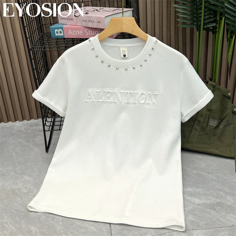 2024 New Men\'s T-shirt Summer Fashion Pure Cotton Rivet Steel Print Slim Fit Round Neck Short Sleeve Casual Shirt Plus Size