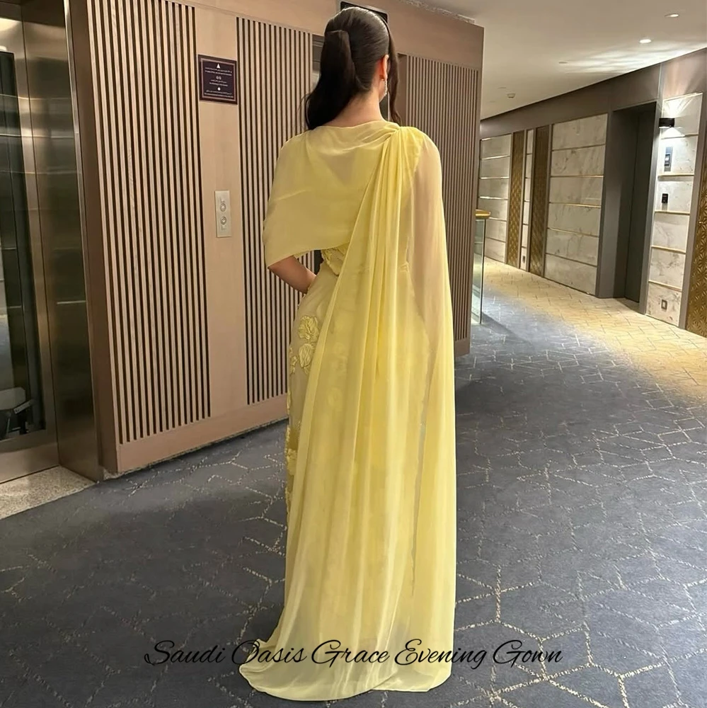 فستان سهرة شيفون أنيق رسمي مخصص برقبة دائرية بدون أكمام للحفلات الراقصة مع شال دقيق ثلاثي الأبعاد زهور حورية البحر رداء حفلات