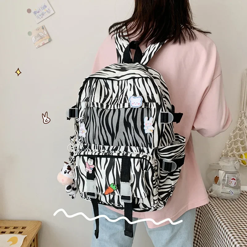 Cow pattern cute girl schoolbag funny campus large capacity backpack Korean version student canvas backpack