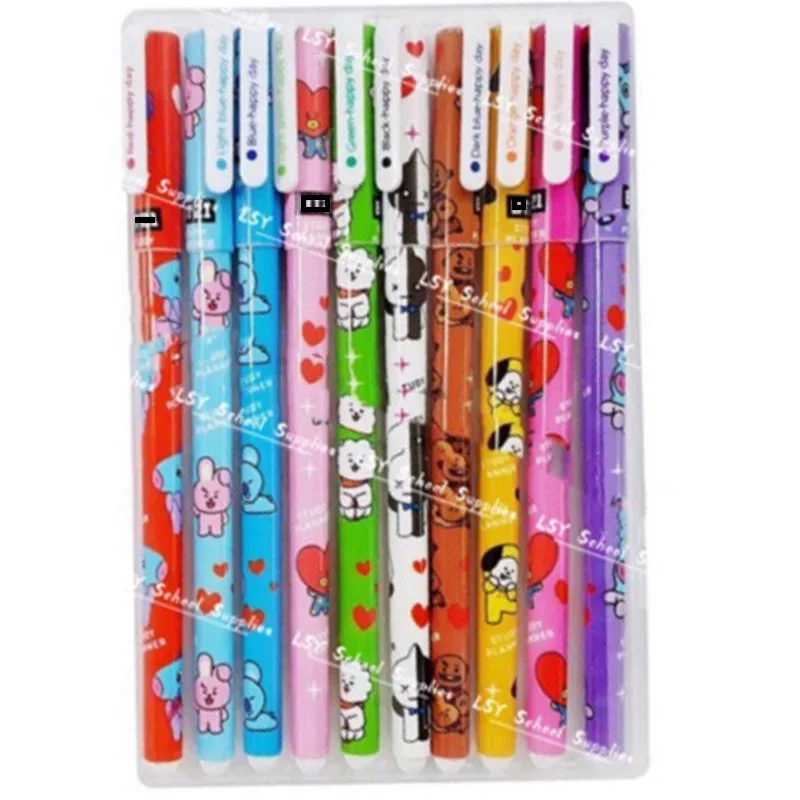 Lápis de Gel de Tinta Colorida Kawaii, Caneta Novidade dos Desenhos Animados para Menino e Menina, Artigos de Papelaria Escolar, Presente Infantil, 10Pcs por Pacote