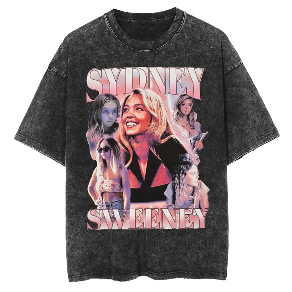 Sydney Sweeney Merch Vintage Wash Tee Summer Women Men Fashion Short Sleeve T-Shirts 