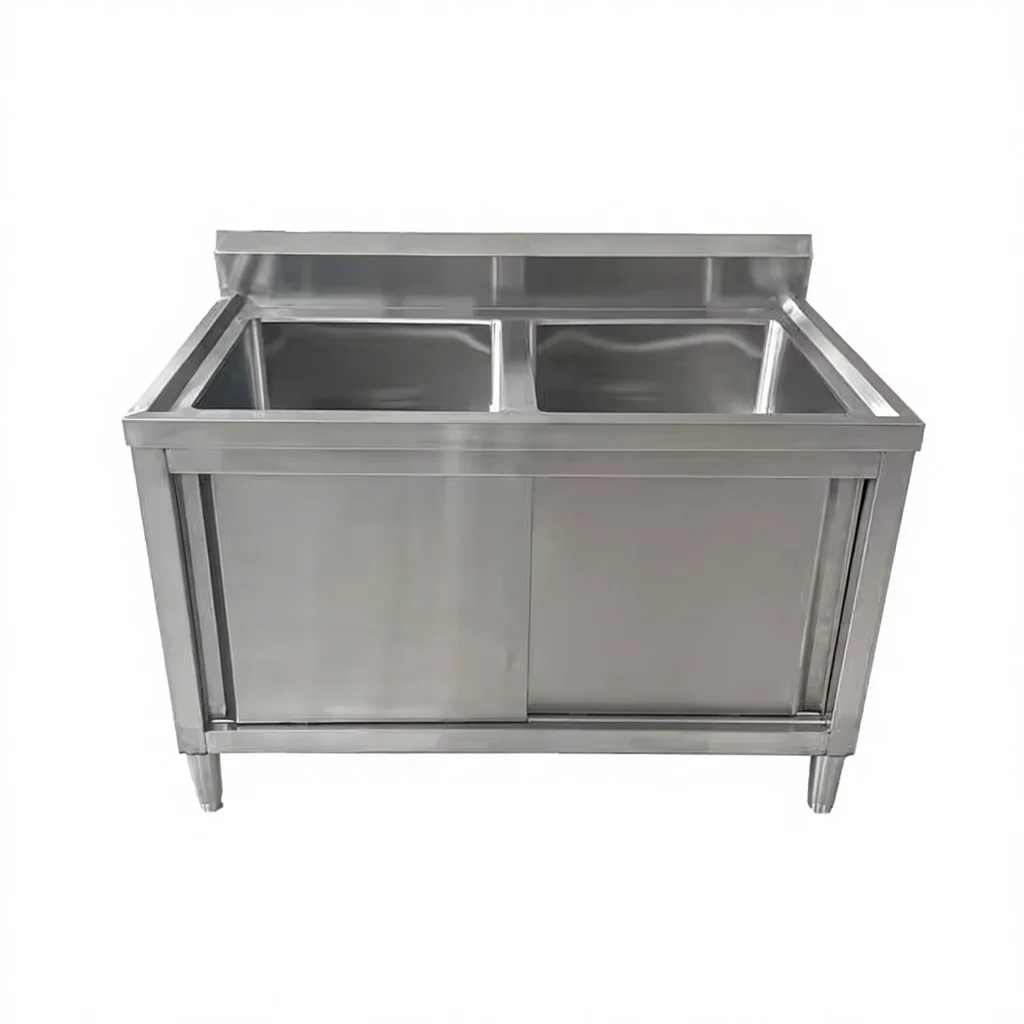 Heavy-Duty Double Bowl Stainless Steel Sink Cabinet for Commercial Kitchen for Restaurants and Hotels