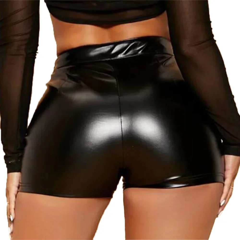 Short en Faux cuir brillant pour femmes, pantalon noir serré, séduisant, tenue de soirée en boîte de nuit, taille haute, Mini short, Costumes