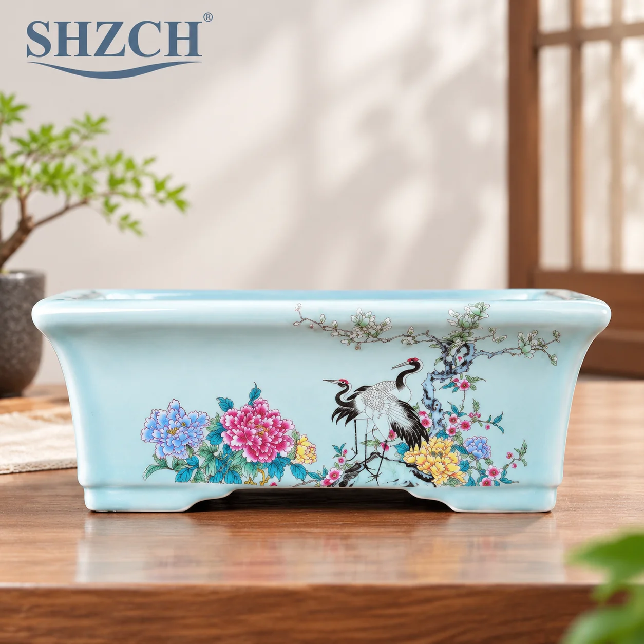 2026 New Purple Clay Glazed Square Bonsai Pot Chinese Style Home Painting Decoration Flower Pot Office Succulent Flower PotLJ11