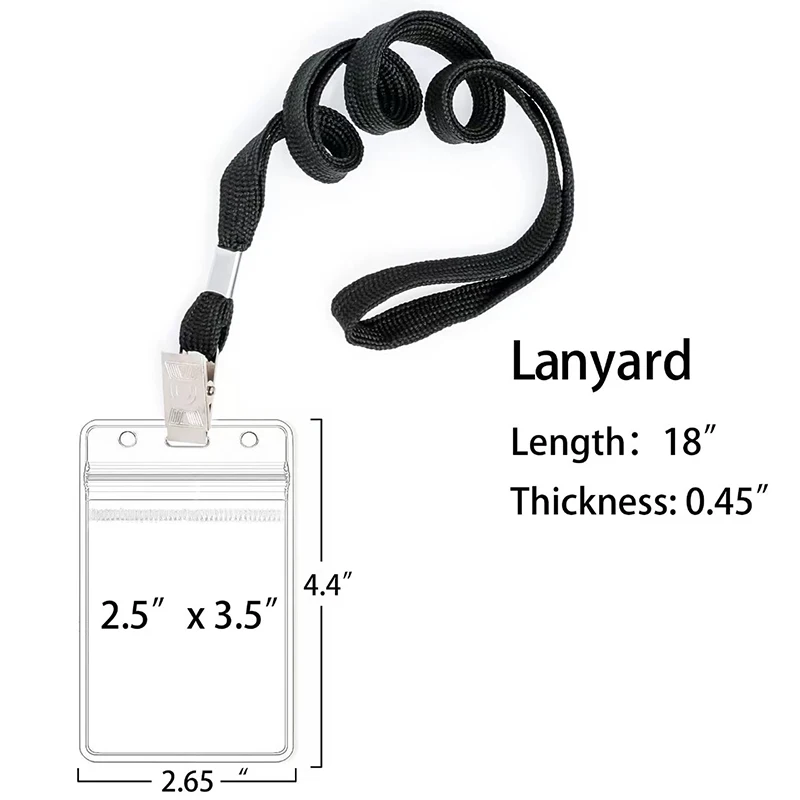 10/50Sets Transparent Card Holder Metal Clip Rope Work Vertical Style Holder High-quality ID Card Holder Badge Sealed Waterproof