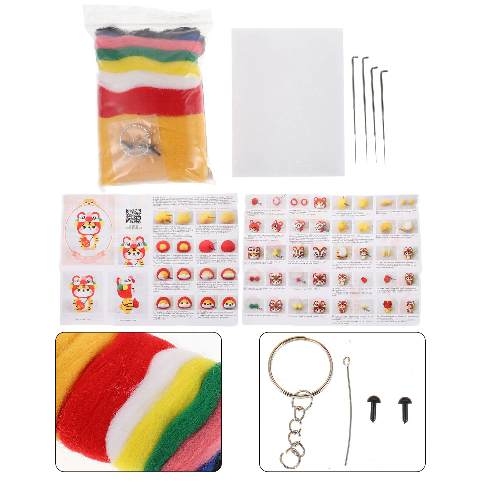 

1 Set Needle Felting Kit Tiger Wool Felt Material Pack Diy Craft Beginner Needlework Accessories Felting Supplies