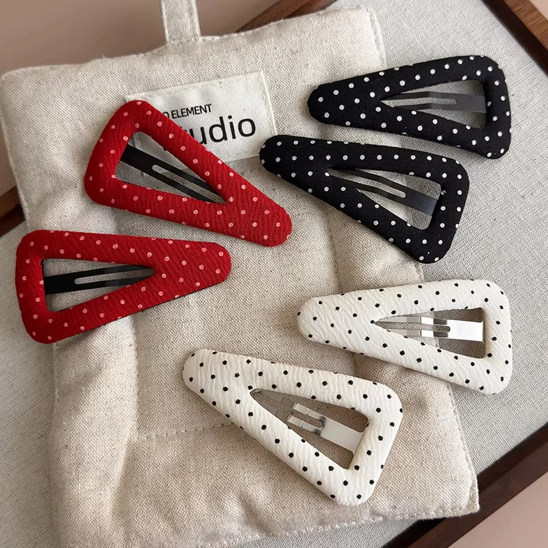 

Ретро треугольные заколки для волос в горошек для женщин и девочек, милые элегантные заколки для челки, тканевые заколки, модные аксессуары для волос