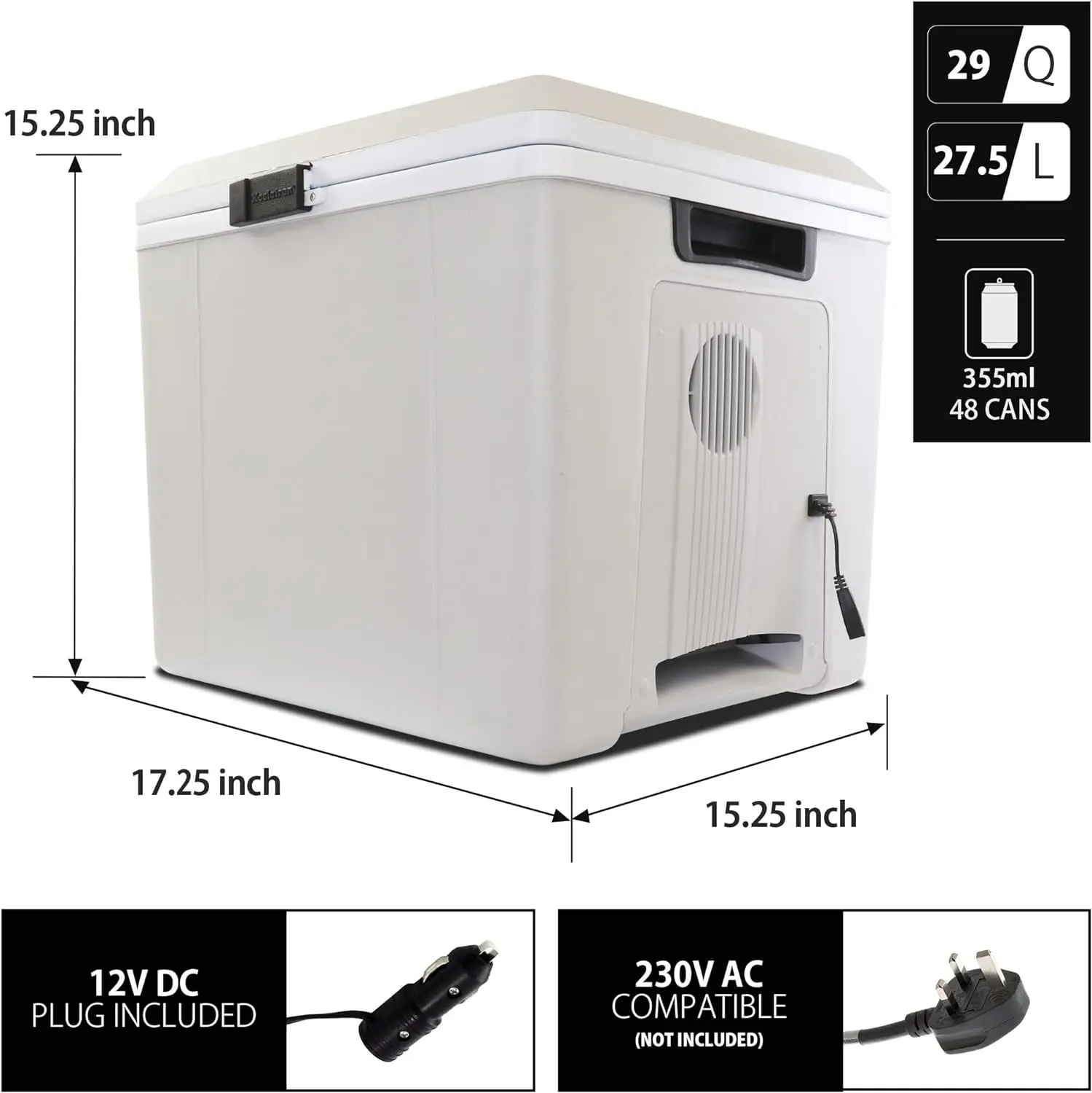 Enfriador eléctrico portátil con enchufe, Enfriador/encalentador de coche de 12V, 29 qt (27 L), nevera portátil termoeléctrica sin hielo para acampar, viajar