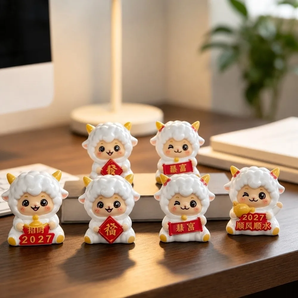 Cute Resin Year of The Goat Ornament Cute Design Cartoon Zodiac Figurines Adorable Style Lucky Theme Mascot Ornament Gift