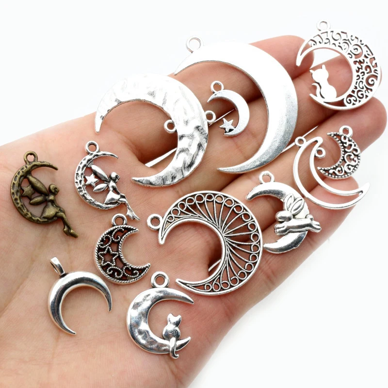 New Fashipn Multi-styles Antique Silver Plated Bronze Moon Chrams Metal Alloy Pendant DIY Charms DIY Jewelry Making Findings