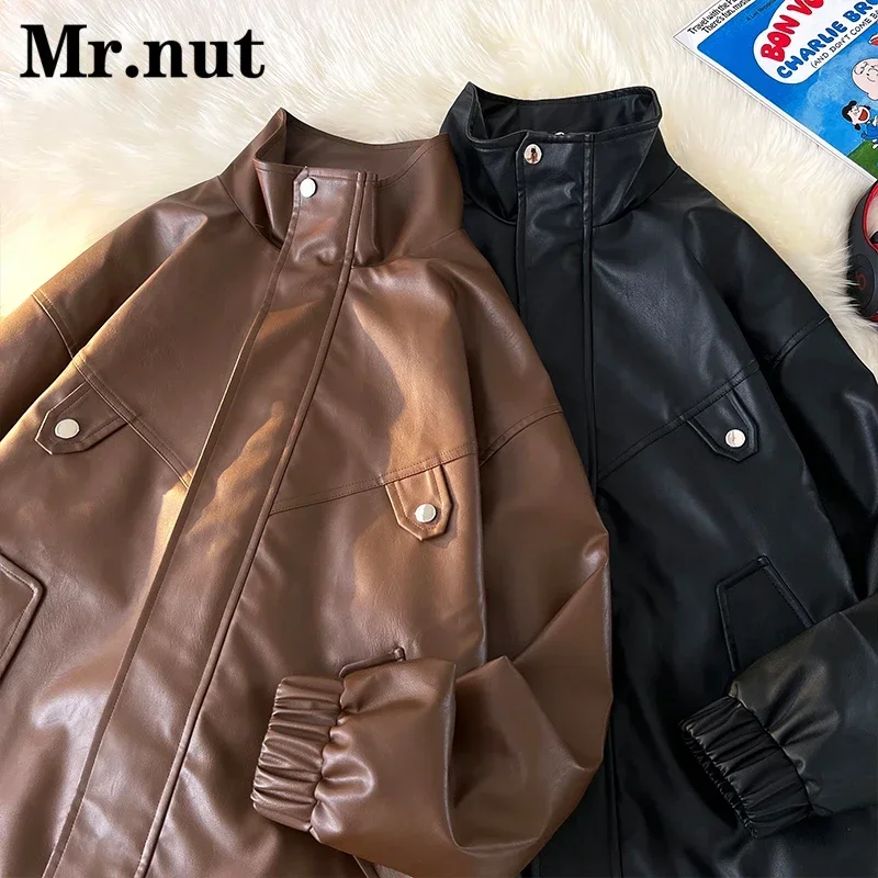 Mr.nut Men\'s Autumn Winter Soft Leather Motorcycle Clothing Windbreak Bomber Jacket Camping Waterproof Biker Jackets Man Coat