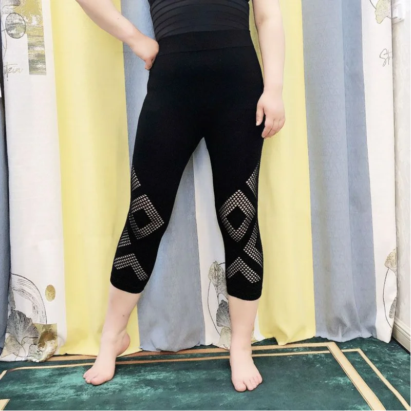 Women' Outerwear Thin High Waisted Fishing Net Anti Slip Light Slim Tight Safety Pants Summer New Black Seven Point Leggings