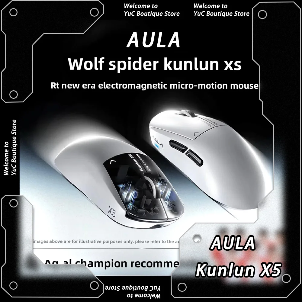 AULA Kunlun X5 8K Wireless Mouse Electromagnetic Micro Switch Low Latency PAW3955 EVO Sensor Symmetrical Design Gaming Mouse