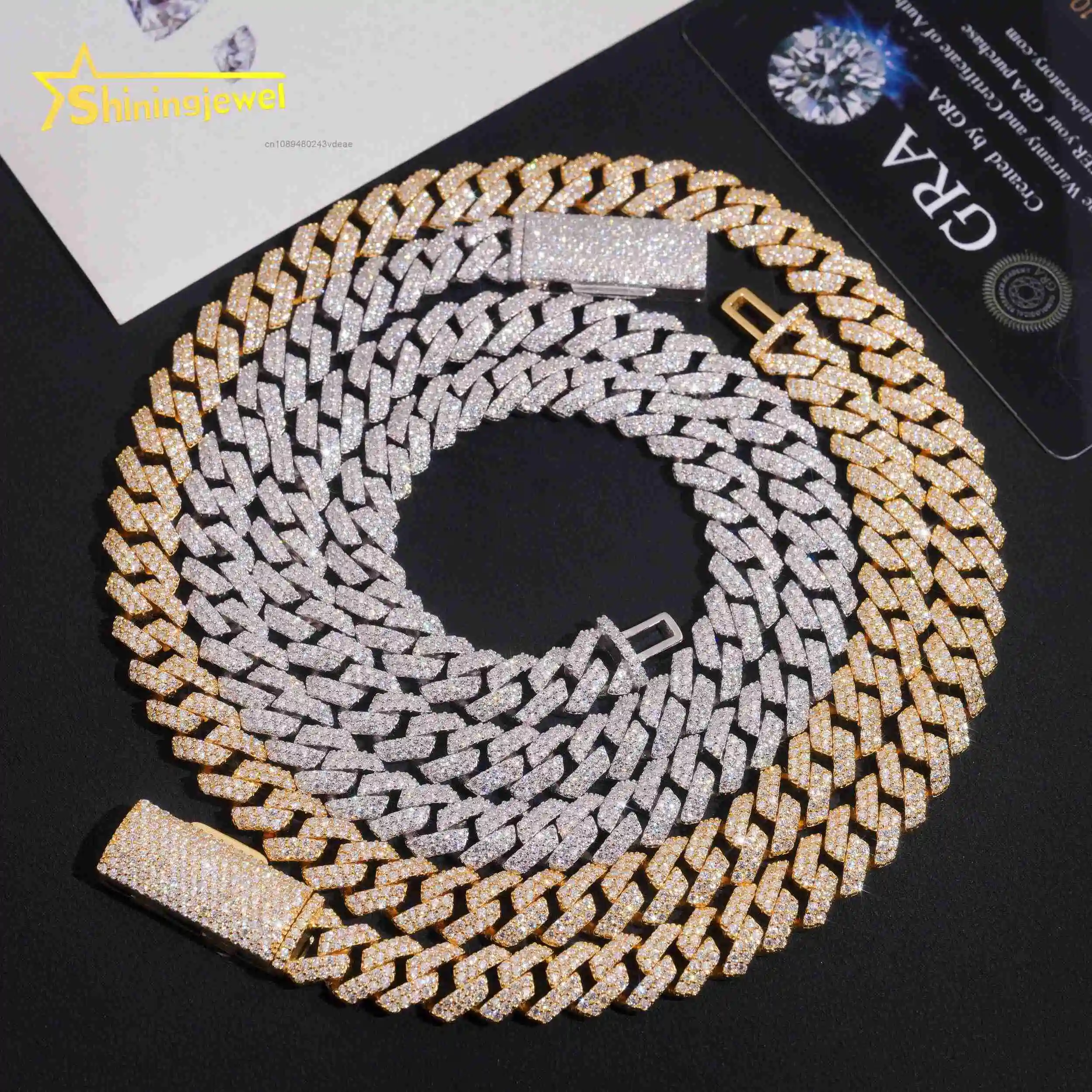 Large Promotion Stocks 10mm 2 Rows 925 Sterling Silver Hip Hop Jewelry Men Necklace Iced Out Moissanite Diamond Cuban Link Chain