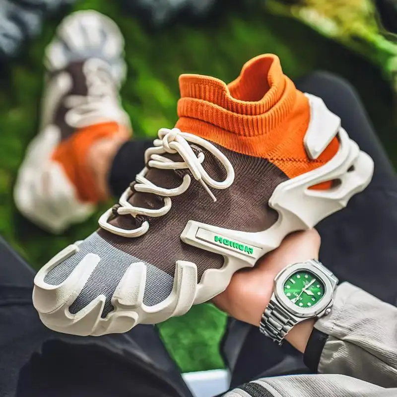 Men's Color Block Design Casual Fashion Shoes Thick Bottom Function Mecha Stylish Versatile Not Picky about Matching