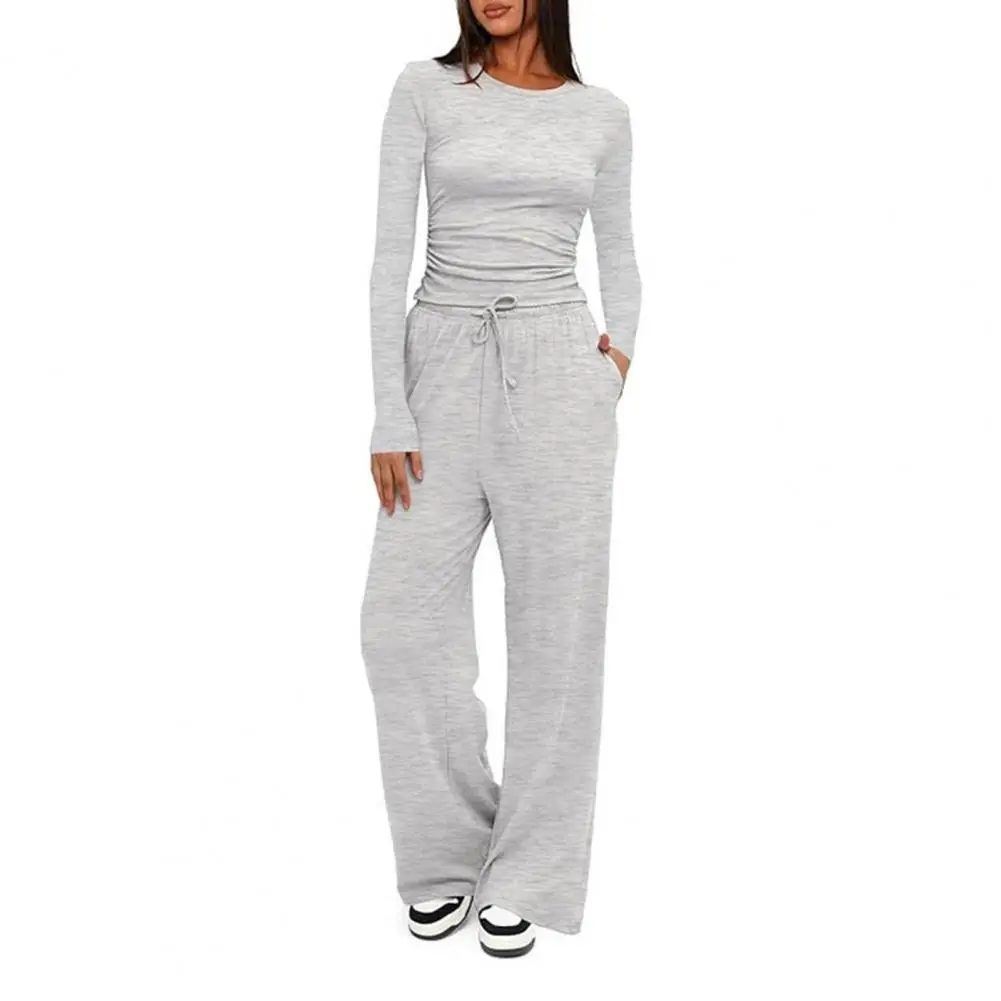 Women Two Piece Outfits Women’s Lounge 2-piece Set Crewneck Sweatshirt Elastic Waist Wide Leg Pants Solid Color Top for Spring