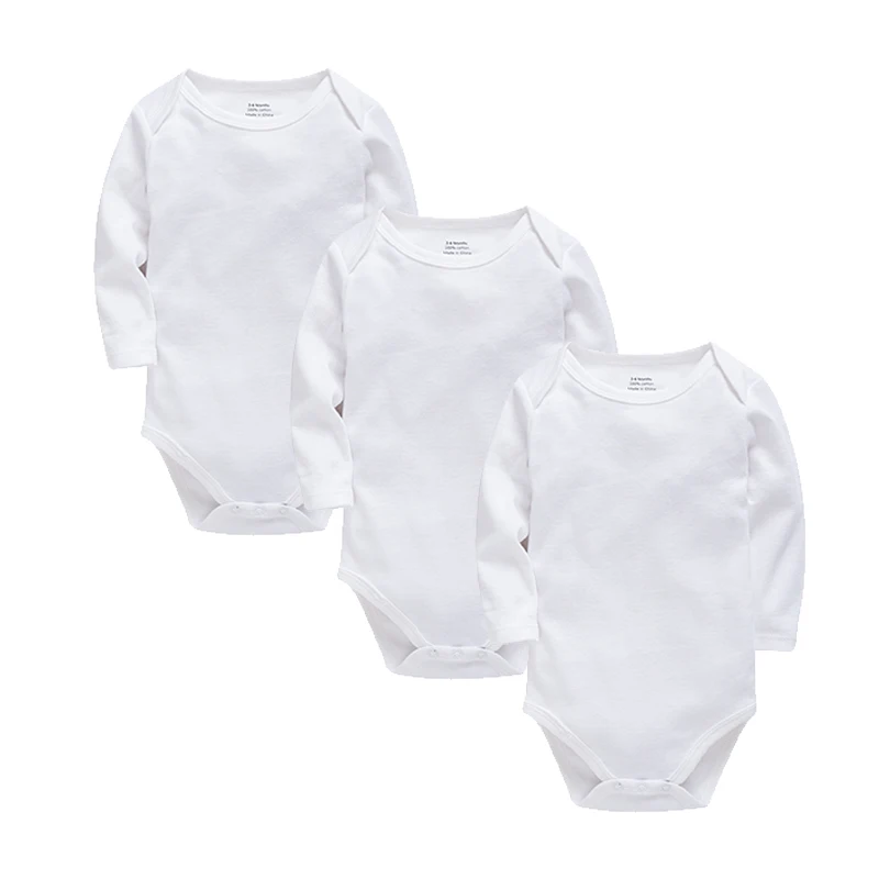 3 Pcs/lot Baby Boys Clothes Full Sleeve New Born Girls Bodysuit 100% Cotton O-Neck Solid Jumpsuit Infant Toddler Outfit