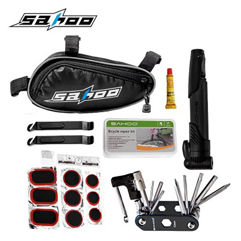 

Sahoo 21255-N Cycling Multifunction 15 in 1 Tool Functions Combination Set Bike Flat Tire Repair Kit Set With Pouch Pump