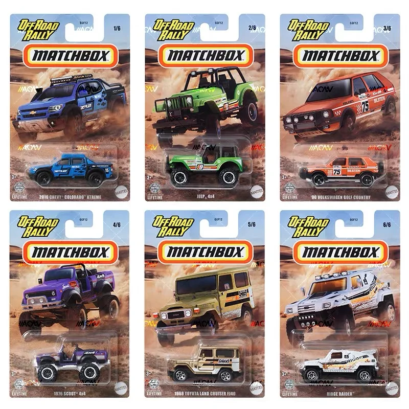 Mattel Matchbox Car OffrRoad Rally Boys Toys 1/64 Diecast Toyoto Land Cruiser Chevy Colorado Jeep Volkswagen Golf Country Scout