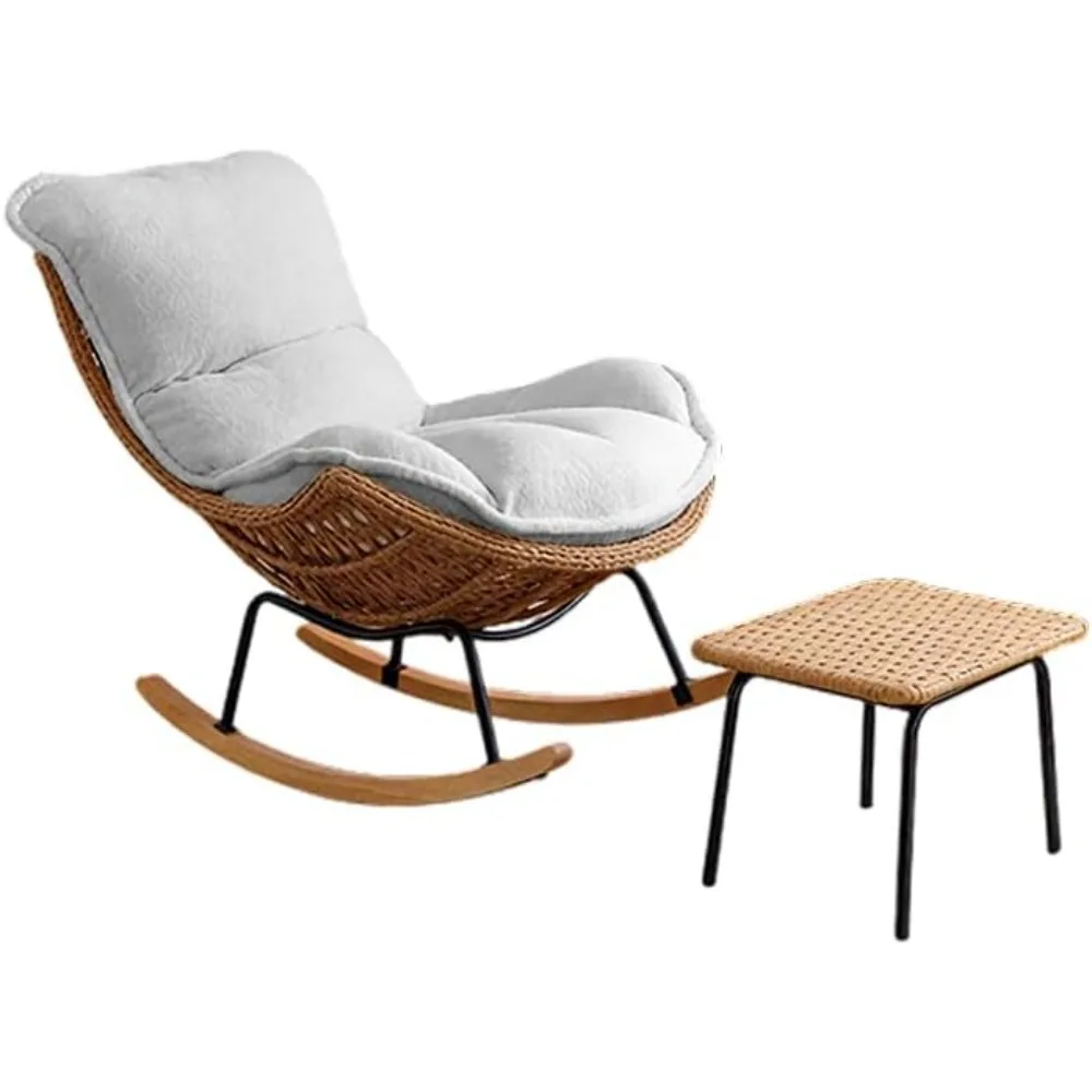 

Rocking chair with footstool, soft cushioned glider lounge rocking chair with wicker chair,400LBS capacity, silent anti slip pad