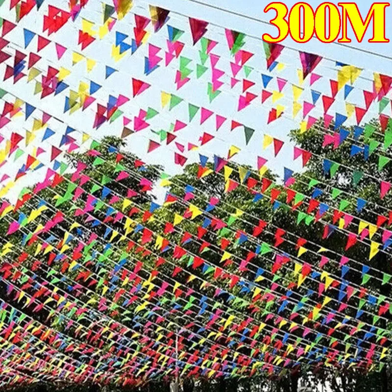 Banderas triangulares coloridas de 50/300M, banderines para fiesta, banderines, bandera para exteriores, hogar, jardín, tienda de bodas, decoración de vacaciones en la calle