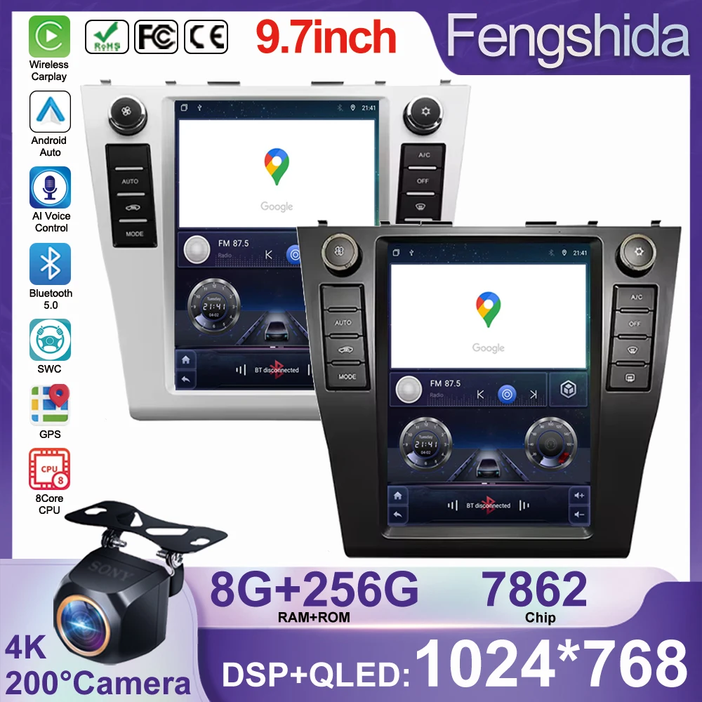 9.7 Inch Car Android 14 For Toyota Camry 6 XV 40 50 2006 - 2011 Auto Radio Stereo Multimedia Player GPS Navigation NO 2din DVD