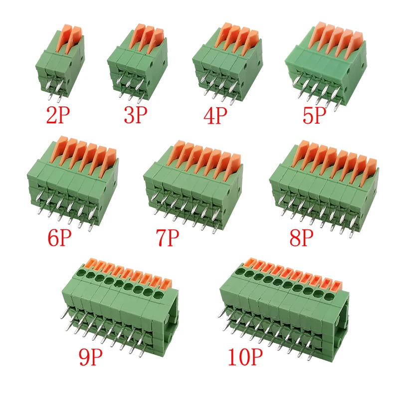 10Pcs KF141V / KF141R 2.54mm Pitch 2/3/4/5/6/7/8/9/10 Pin PCB Terminal Block Spring Screwless Connector Straight / Right Angle