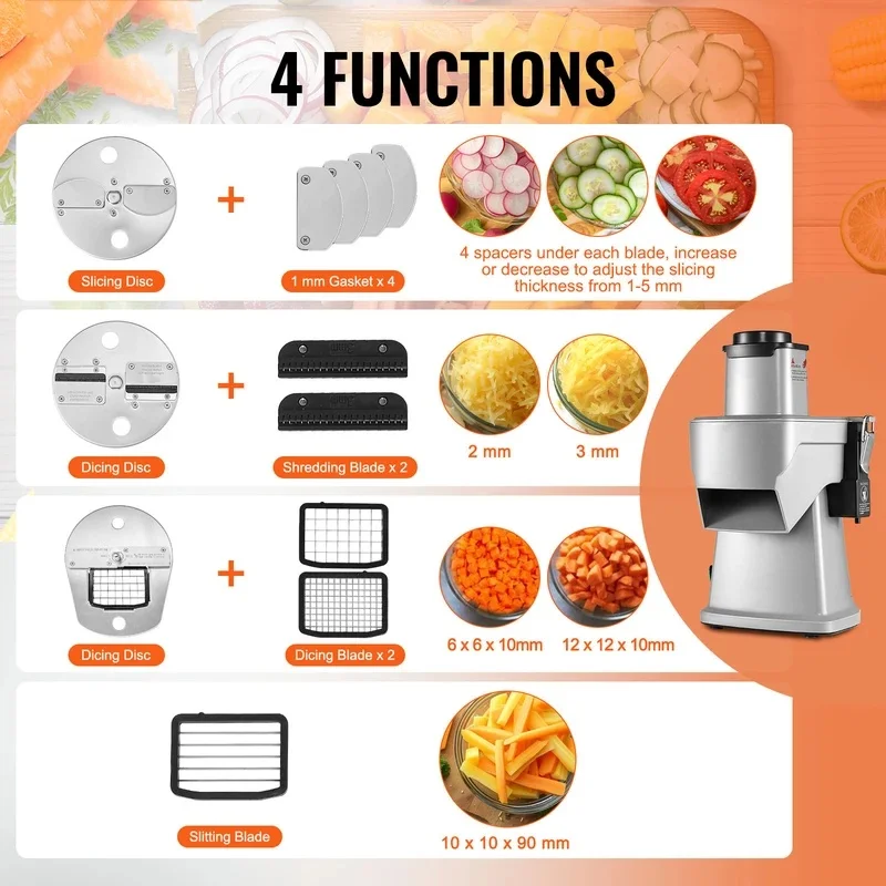 Electric Vegetable Slicer 4 in 1 Multifunctional Food Cutter Vegetable Chopper for Slicing Shredding Dicing Slitting