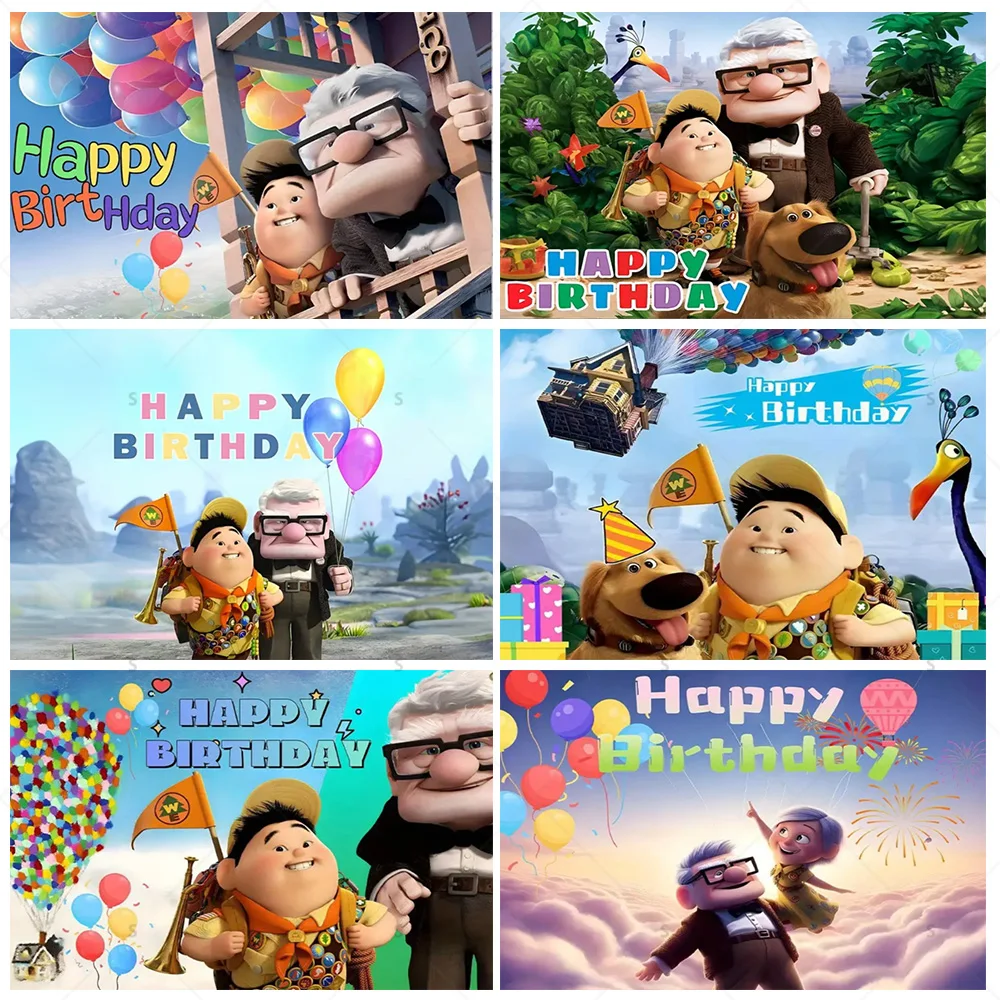 

Disney-Pixar UP Theme Birthday Party Supplies Wall Cloth Background Baby Shower Decorative Photography Props Kid Gifts