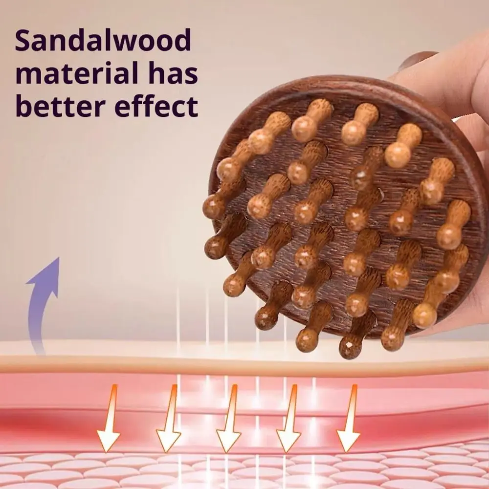 

Новый деревянный массажер для тела из сандалового дерева с круглыми зубцами, массажная расческа для головы, массажер для живота для снятия стресса и расслабления