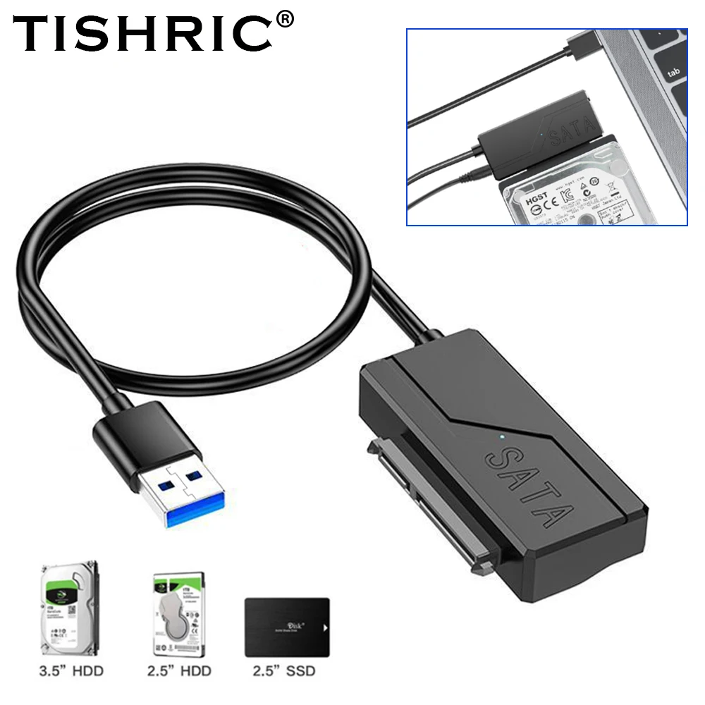 TISHRIC USB Sata Cable USB 3.0 To 22Pin Sata Adapter Support 3.5 2.5 Inch External HDD SSD Hard Drive External Hard Disk Reader