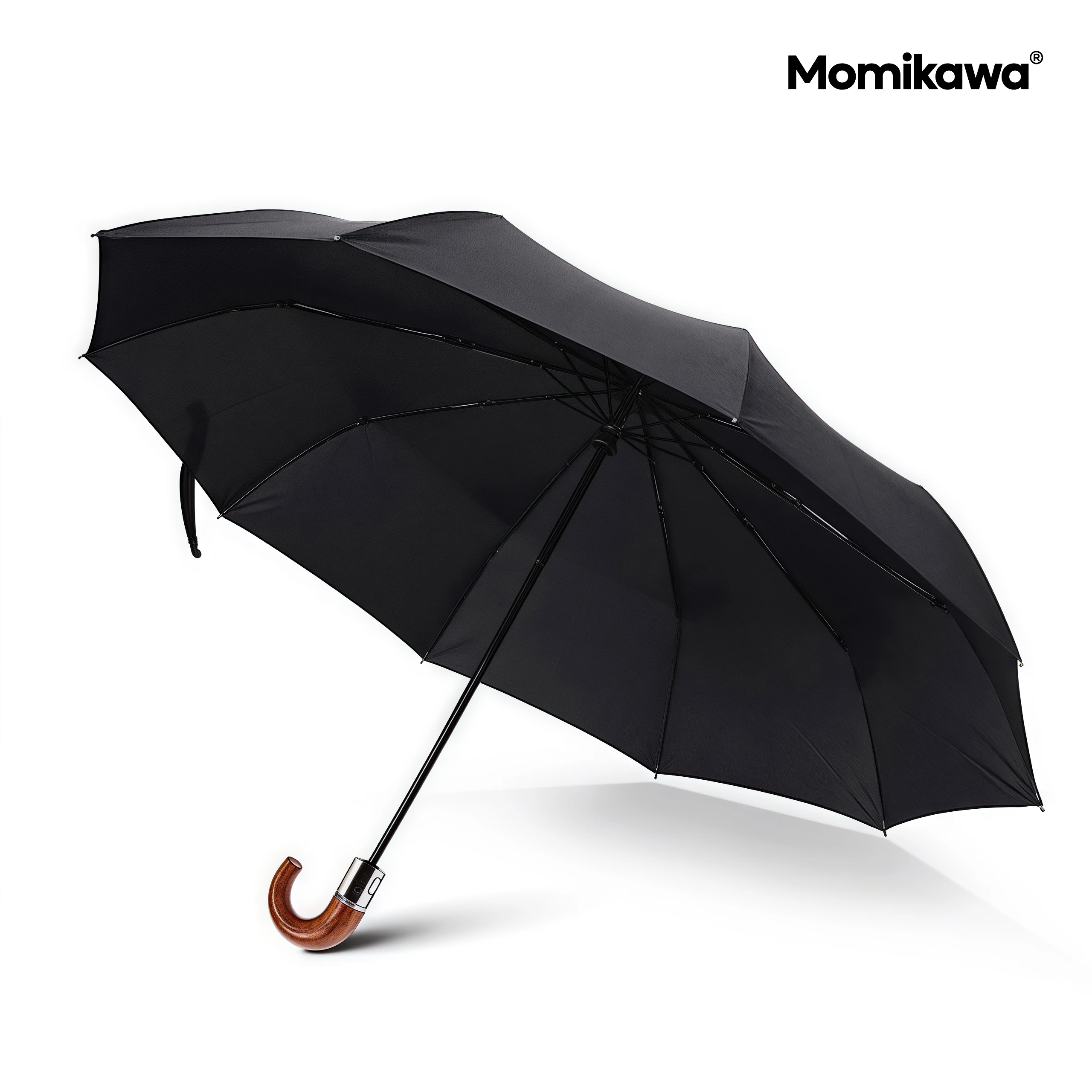 Automatic Curved Hook Portable,Thickened Wooden Handle,Commuter Foldable Rainproof Umbrella,Birthday Xmas Gift